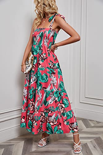 Image of kinstell Women's Summer Boho Spaghetti Strap Square Neck Ruffle Casual Flowy Long Dress Beach Swing Party Maxi Dress