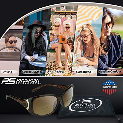 proSPORT Sexy Bifocal Sunglasses for Women. Black, Tortoise Shell Brown or Animal Pattern Frame with Metal Accent.4