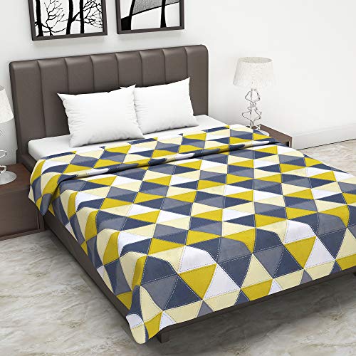 Image of Divine Casa Glace Cotton 120 GSM Reversible Lightweight Malmal Printed Double Bed AC Dohar Blanket for Mild Winter -(Grey and Yellow, 205 x 220, CM)| TC - 120