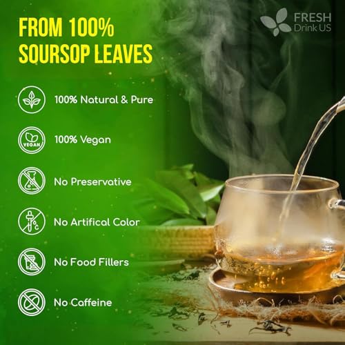 Image of FreshDrinkUS, 240+ Premium Soursop Graviola Dried Leaves Tea, 230-250 Whole Soursop Leaves, Wildcrafted, Graviola, Guanabana, Hoja Guanabana, Loose Leaf Herbal, No Gluten, Vegan (Pack of 2)