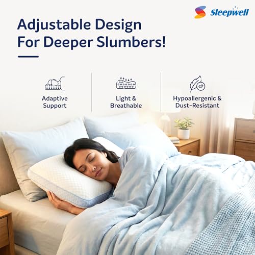 Image of Sleepwell Pro Nexa Pillow | Nexa Foam | Neck Support & Pressure Relief | Hypoallergenic & Dust Resistant | Soft Firm | Lightweight & Breathable | Machine Wash | 24 x 16 Inches | Pack of 1