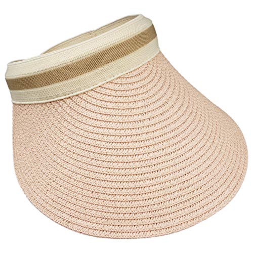 VIVIAN & VINCENT Women's Wide Brim Sun Hats Straw Golf Visor Summer Beach Panama Hat Sunscreen Pink