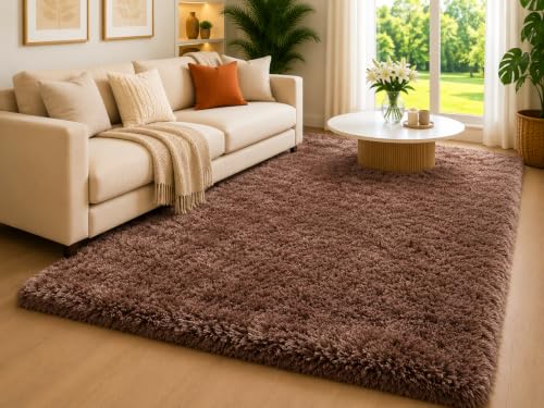 Image of Shaggy Carpet 5x7 Ft for Living Room & Bedroom (Brown)