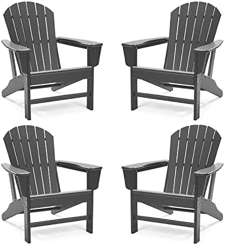 BRIOPAWS Adirondack Chairs Set of 4, Weather Resistant Fire Pit Chairs, HDPE Plastic Lawn Chair for Outdoor, Campfire, Deck, Poolside, Porch, Backyard, Beach, Outside, Grey, 4 Pack