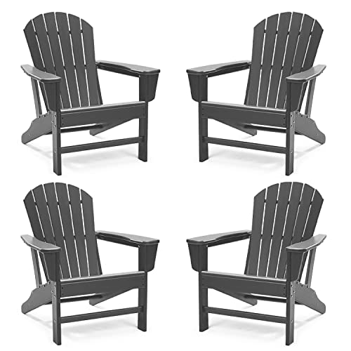Briopaws Adirondack Chairs Set Of 4, Weather Resistant Fire Pit Chairs, Hdpe Plastic Lawn Chair For Outdoor, Campfire, Deck, Poolside, Porch, Backyard, Beach, Outside, Grey, 4 Pack #TOP1