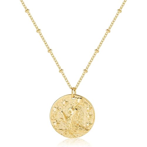 Fremttly Zodiac Coin Embossed Choker Necklace Disc 12 Constellation Astrology Horoscope 14K Gold Plated Round Pendant Personalized Necklace Gift for Women & Men