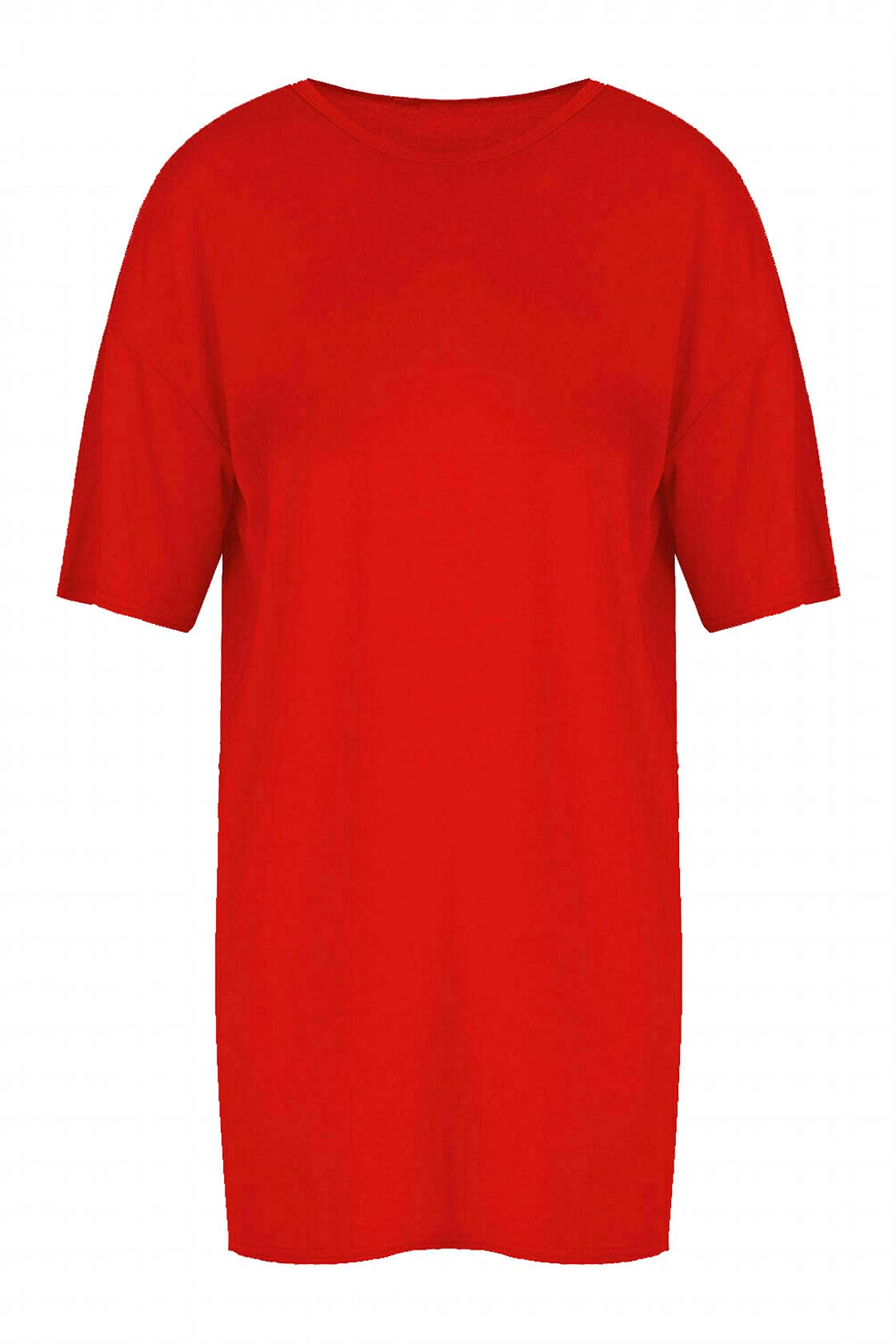 Fairy Trendz Ltd Women's Red Oversized Baggy Short Sleeve Tunic Top Loose Fit Pullover T Shirt Dress( One Size)