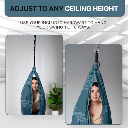 Image of Indoor Sensory Swing for Kids or Outdoor - Holds 300lbs, Double-Layer, & 360 Swivel, Calming Compression Therapy Swing Hammock for Kids & Adults with All Hardware - Sensory-Motor Toys & Gifts