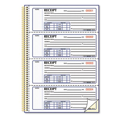 Livre de reçus, Crbnls, EN 2 parties, 4 P/page, 7–5/8 ( ; X11 ( , 300/BK