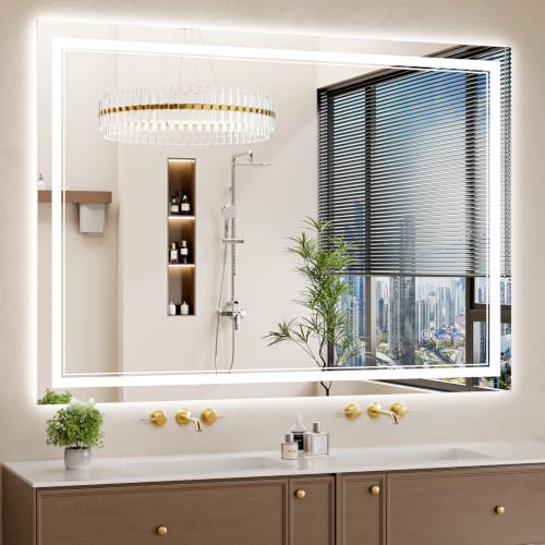 Image of 40 inchx55 inch LED Bathroom Mirror with Lights, Anti-Fog, Backlit + Front Lit, Dimmable, Led Vanity Mirror for Wall, Lighted Bathroom Mirror, 4 Colors, Shatter-Proof Tempered Glass
