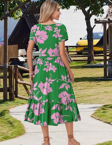 Image of Zeagoo Women Summer Midi A Line Dress Short Sleeve Casual Flowy Tiered Beach Long Sundress with Pockets 2026 Vacation Travel