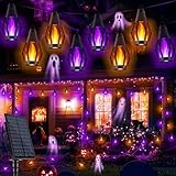Solar Flame String Lights - 42ft 15 LED Lights Outdoor Solar String Lights for Garden Patio Halloween Decoration (Orange & Purple, 42ft)