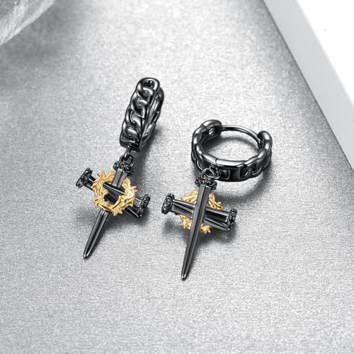Black Nails Cross Earrings 925 Sterling Sliver Cross Hoop Earrings Christian Jewelry Gifts for Men2