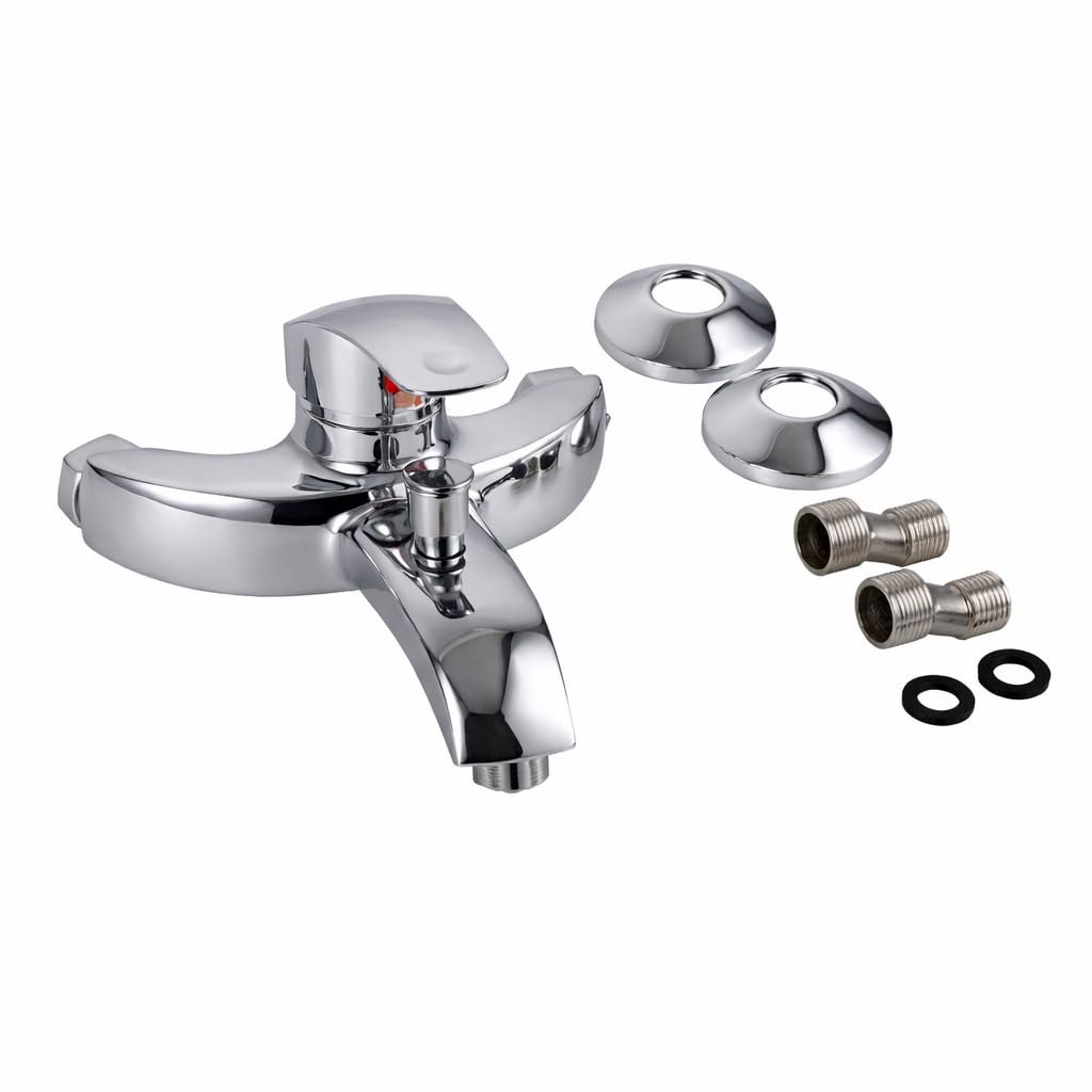 Miscelatore Vasca da Bagno Monocomando Cromato con Deviatore per Doccetta | Rubinetto da Parete Moderno con Attacco Doccia Posteriore 1/2”