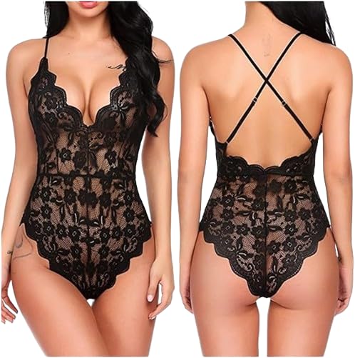 GenericOne-piece Sexy Lace Lingerie, V Neck Ladies Bodysuit, Honeymoon Sleepwear Lingerie, Sexy Night-dress, Seductive Nighties for Women