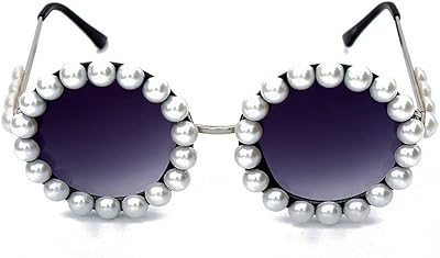 mincl/Vintage Round Pearl Sunglasses Women Luxury Alloy Oversized Frame Party Glasses Retro Shades (black)
