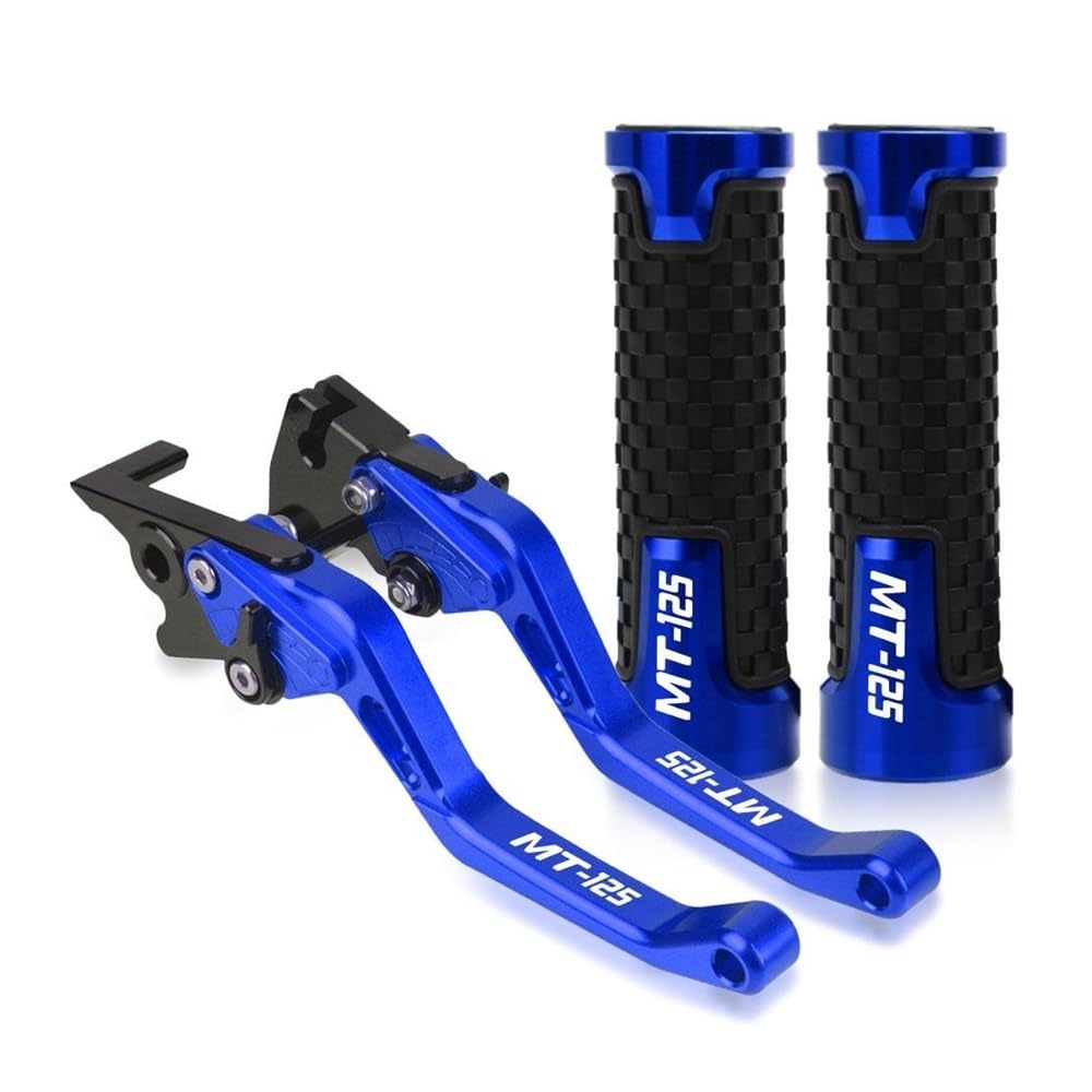 Guidon de moto Yamaha MT125 transformé avec leviers bleus pour trajets urbains