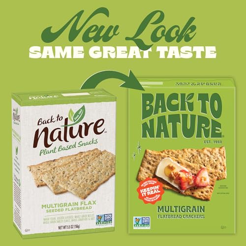 Image of Back to Nature Multigrain Flatbread Crackers, Non-GMO, Plant-Based Snack Cracker, Made with Wheat Flour & Whole Grains, Snack Happy, 5oz Box (Pack of 2)