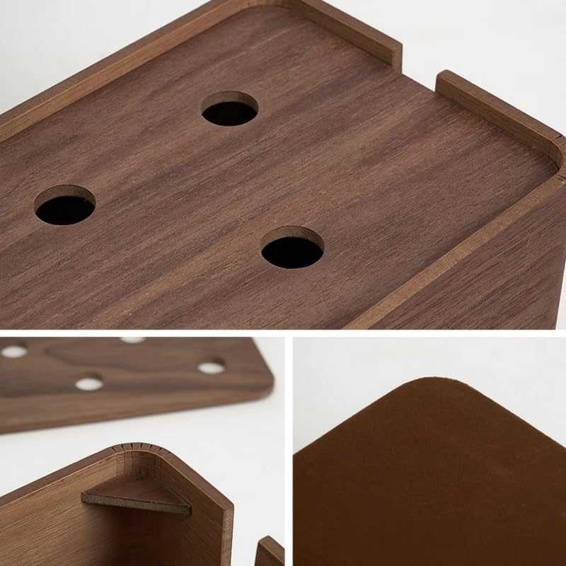VIGAN 1 organizador de cables de mesa de madera maciza, caja de conexiones de madera maciza, caja de almacenamiento, soporte de clip de escritorio para caja de TV (L: 38 x 15 x 13 cm, café oscuro)
