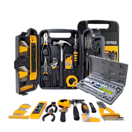 Kit de Ferramentas Com 129 PCS e Jogo de Soquete 40 Pcs