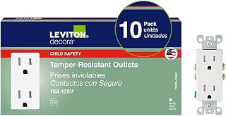 Leviton T5325-WMP 15 Amp Tamper-Resistant Decora Duplex Outlet, 10 Pack White - NEC Compliant Child Safety Receptacles