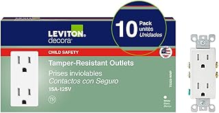 Leviton 15 Amp Decora Tamper-Resistant Duplex Electrical Wall Outlet, 10 Pack, T5325-WMP, White