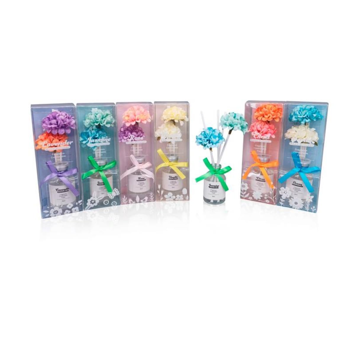 Lote de 8 Ambientadores Florales Perfume Surtidos "Flor" en Caja Decorativa a Juego. Regalos Originales. Complementos. Detalles para Bodas, Comuniones, Bautizos y Cumpleaños. DK