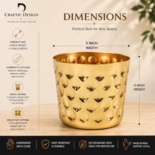 Image of Modern Decorative Gold Planter with Textured Hexagon Pattern Indoor Plant Pot Tabletop Plant Pot for Living Room for Home Decor (5 inch, Gold)