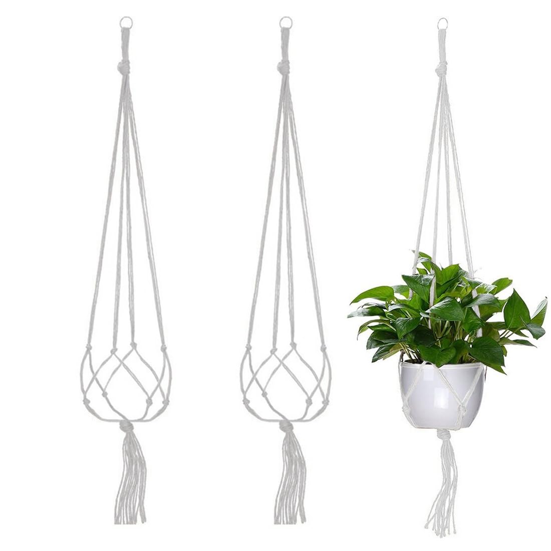 WUSJCOF 2 Pcs Macetas para Colgar, Macramé Plantas Colgador, Cesta de Macetas Colgantes Blancas, para Interior y Exterior Jardín Balcón Techo Decoración del Hogar (Blanco)