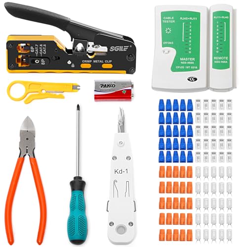 SGILE RJ45 Kit de Sertissage, Couteau à Dénuder à Sertir Traversant, Cat5 Cat6 Cat7 Tout - en - Un, Kit de Sertissage Ethernet Réseau, Kit Réparation...