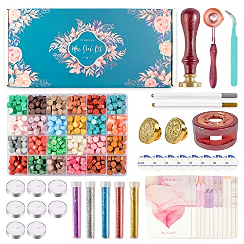 Jcmart Wax Seal Kit, 720 Pcs Sealing Wax Beads, 2 Pcs Wax Seal Stamps,Seal Wax Warmer And Spoon,Sealing Wax Kit For Invitation And Decoration #TOP19
