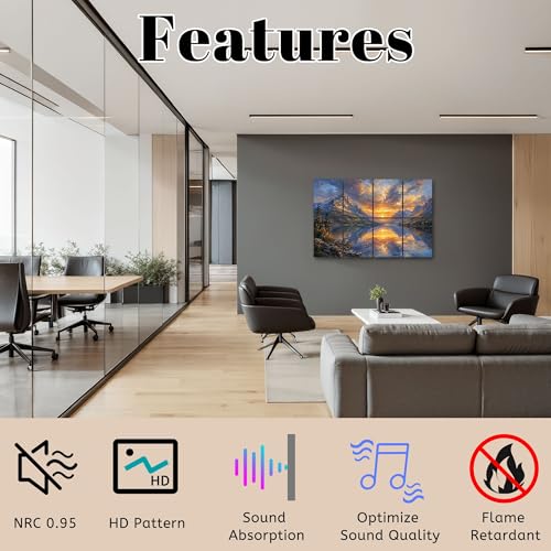8 Pack de Paneles Acústicos Artísticos para Absorción de Sonido, Diseño de Lago Montañoso con Amanecer y Nubes, Paneles Decorativos Autoadhesivos para Estudios de Grabación en Casa 48"x32" miniatura 3