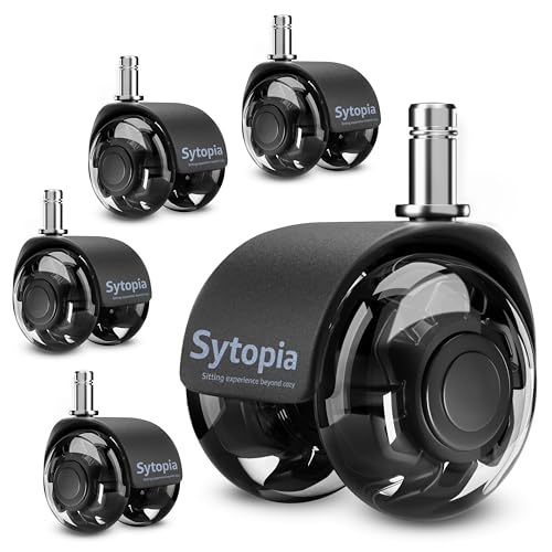 Sytopia ユニバーサルハイロードチェア 2" 椅子 キャスター - 11MM X 22MM(5個セット)、オフィスやゲームチェア用、高承重、床保護、静音、全床適用(ブラック)