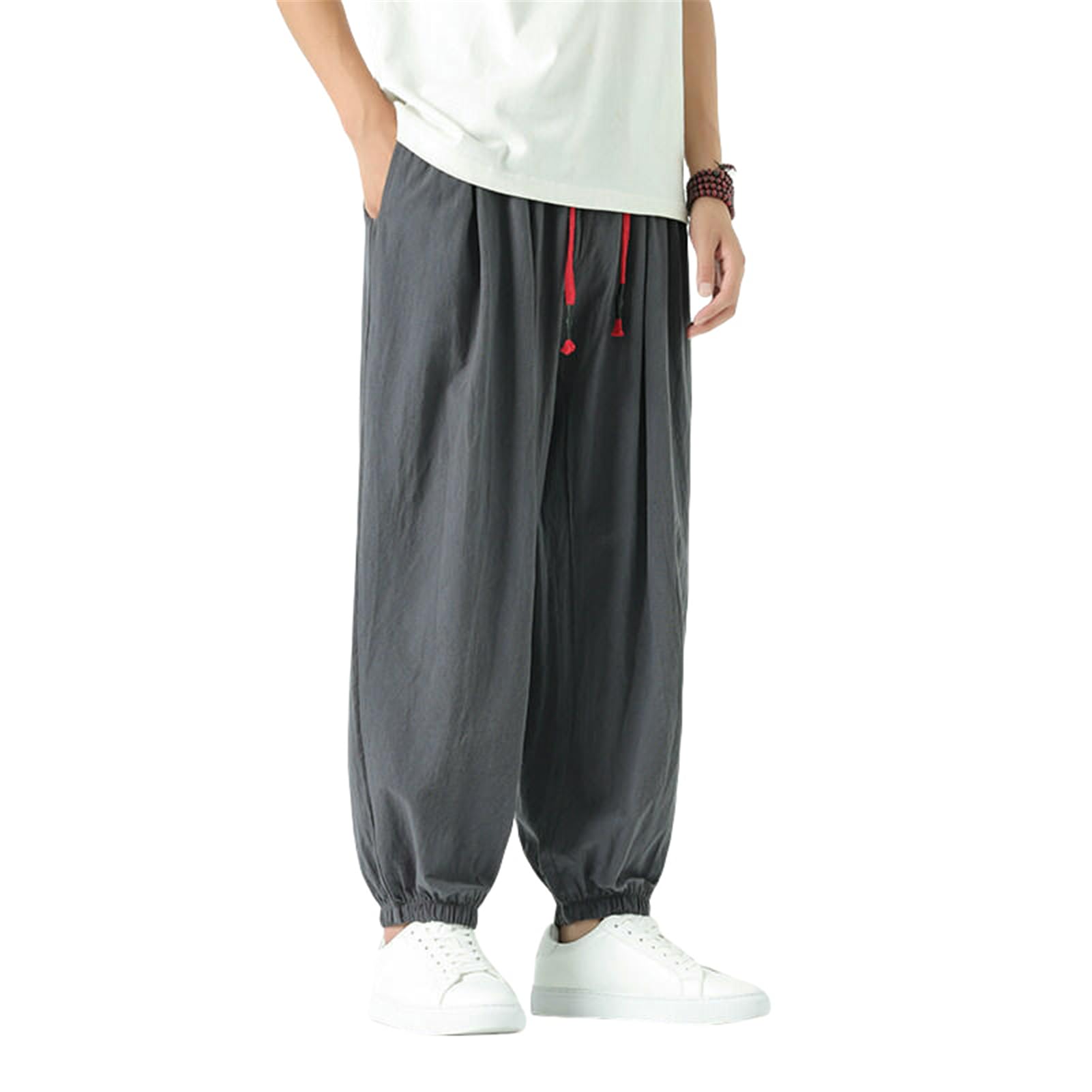Pantaloni lunghi harem lunghi da uomo estate cotone lino gamba larga stile cinese lanterne sottili giapponesi harem