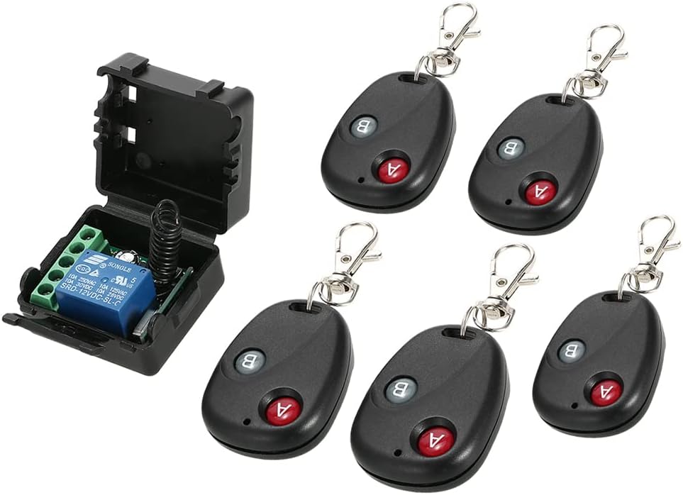 Transmitter and Receiver 433Mhz, Smart Home 433Mhz DC 12V 1CH Wireless Remote Switch Relay Universal Remote Control Switch Modules and RF Transmitter Remote Controls (5 controls)