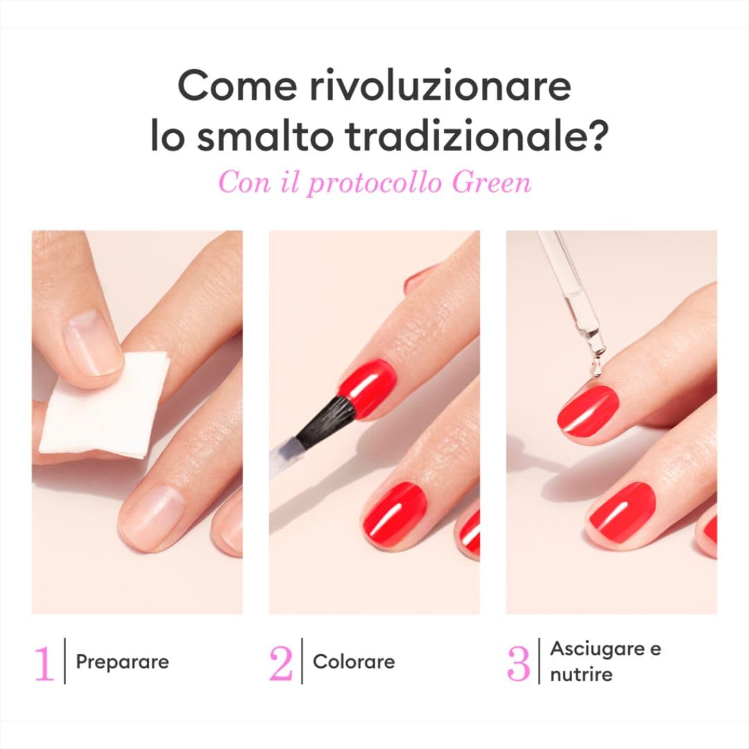 Manucurist Sistema Green Rosso Poppy Red - Kit Smalto Resistente Senza Lampada : 1 Sgrassante, 1 Base Coat, 1 Smalto Unghie, 1 Top Coat, Gocce Asciuganti - Smalto Unghie Lunga Durata - Regalo Donna