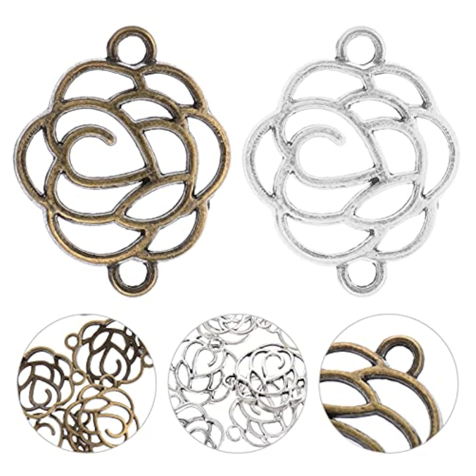 100Pcs Antique Silver Hollow Link Charms for Jewelry Making