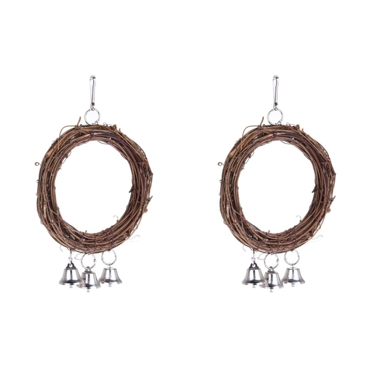 Angoily 2pezzi Altalena Per Uccelli Rattan Con Campanelli e Pervinca Legno Giocattolo Per Pappagalli e Parrocchetti Casuali