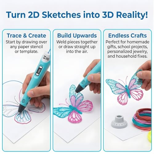 Image of 3D Pen for Kids with USB Cable, 3D Printing Drawing Pen, Includes 3 PLA Filaments 1.75mm 3m Each, DIY Crafting (Random, USB Cable with 3 PLA 3m Each)