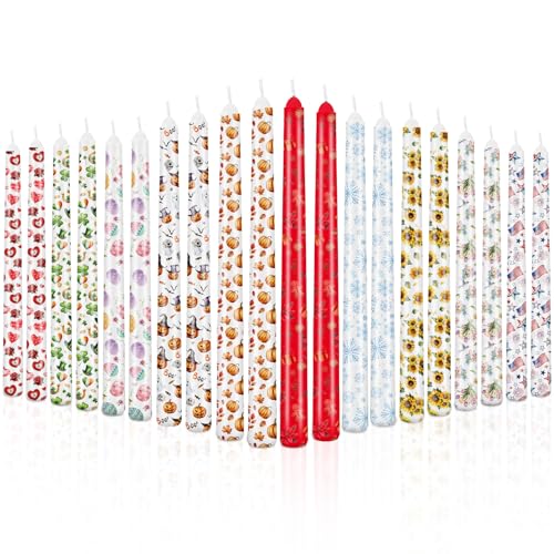 Nuanchu 20 Pack Seasonal Holiday Taper Candles Summer Memorial Day Taper Candle 10 Inch Unscented Tall Sunflower 4th of July Patriotic Candlestick Long Burning Smokeless Gift Dinner Table Decor