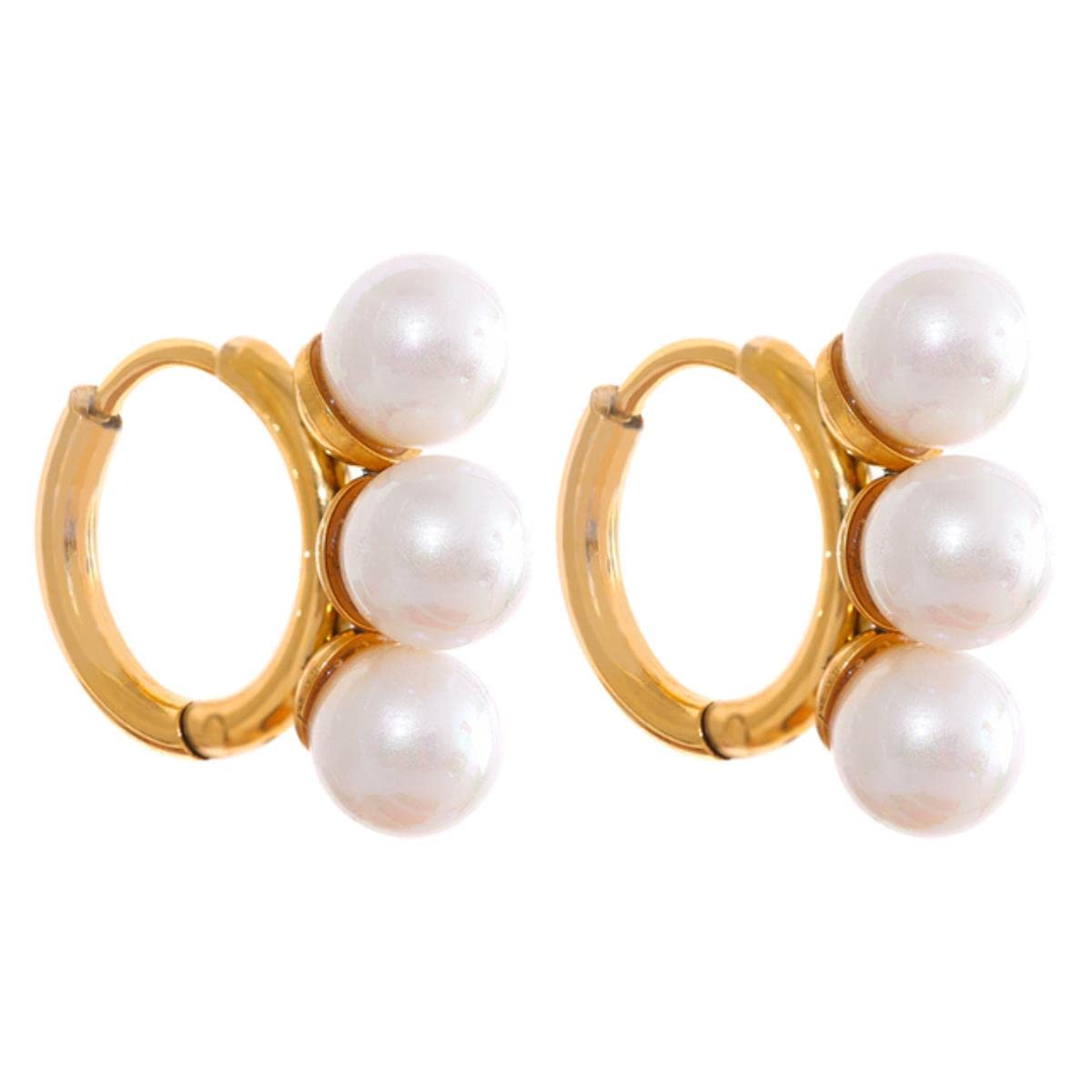 YAHOYARomantic Shell Pearls Stainless Steel 18K Gold Plated Chic Hoop Earrings Women Circle Elegant Charm Fashion Jewelry Bijoux