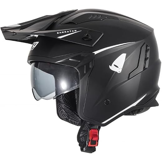 Casco cross enduro aperto Jet Sheratan con visiera parasole a scomparsa Trial Street Scooter Moto NERO TAGLIA L