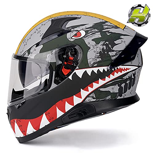 HAX Full Face Motorcycle Helmet with Dual Rear Wing, Motorbike Street Bike Helmet with Pinlock Ready Plastic Nails for Adult,DOT Approved(Impulse Spitfire,M)