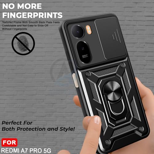 Image of AESTMO Tough Armor Redmi A7 Pro / C85X 5G Bumper Back Case Cover | Ring Holder & Sliding Camera Shield Cover | 360 Degree Protection Back Case Cover for Redmi A7 Pro / C85X 5G (Black)
