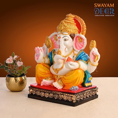 Image of Polyresin Marble Ganesh Ji Idol | Auspicious Lord Ganesha Statue for Living Room Home Decor Statue (15 Inch 01)