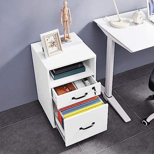 Miniatura 4 de Yaheetech Cajonera Escritorio Con Ruedas Cajonera De Oficina Con 2 Cajones Mueble Archivador Móvil Con Cerredura Y Llave, Blanco Para Carta A4 40 40 65,5cm