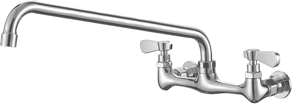 Wall Mount Kitchen Faucet 16" Gooseneck Swivel Spout, Chrome
