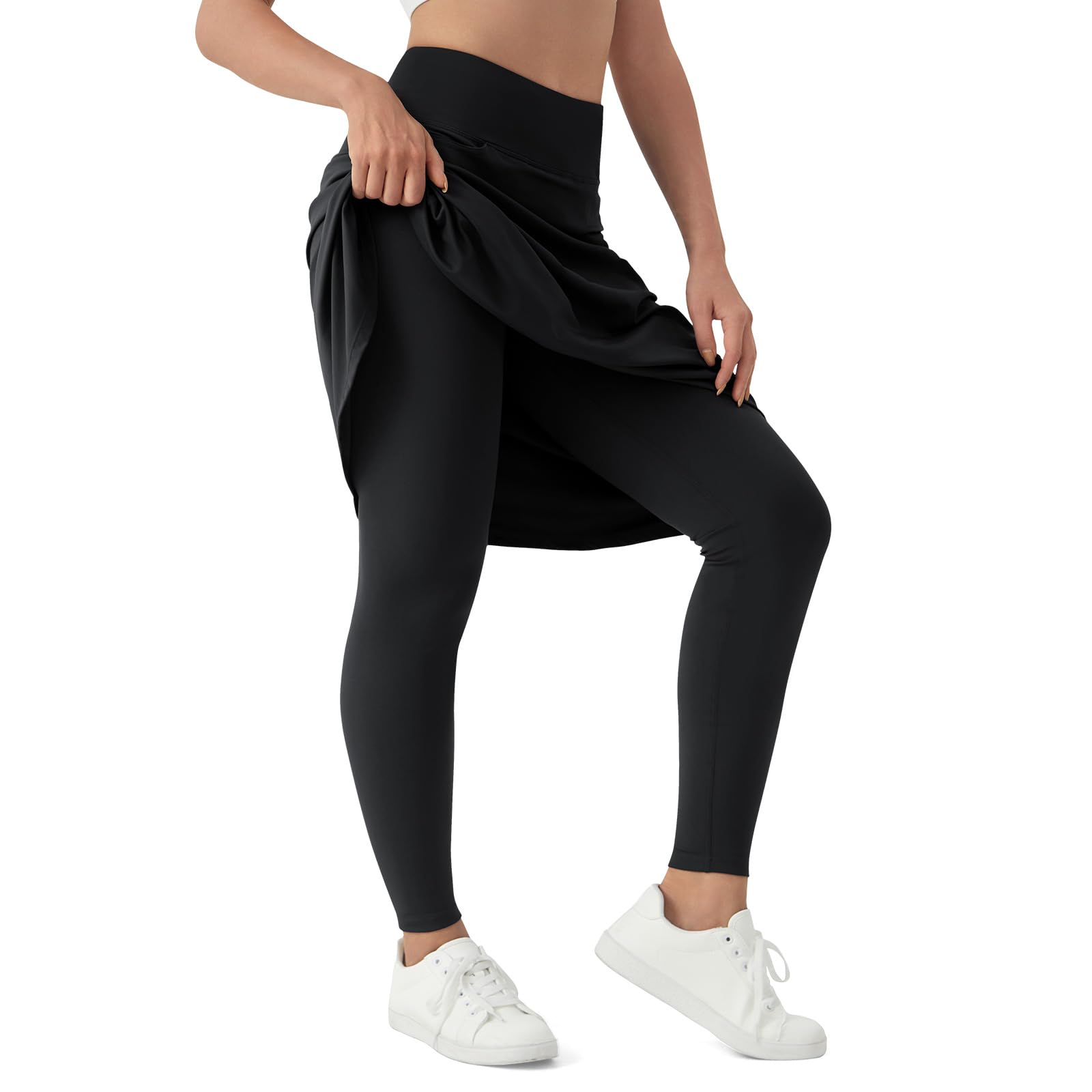 beroy Knielanger Damenrock mit Fleece, volle Leggings, athletischer Tennis-Skorts, bescheidene Rock-Leggings, Taschen