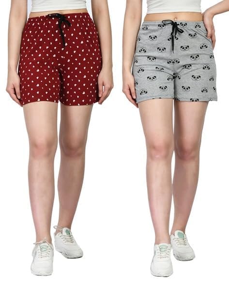 nanmaya Women's Lounge Shorts Printed Pattern, Multicolor, Pack of 2 (Prints and Colors May Vary)-picture-46