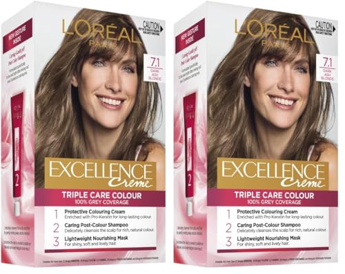 L'Oréal Paris Permanent Hair Dye, Strengthening & With Up To 100% Grey Coverage, Excellence, Dar (Pack of 2)